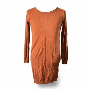 Esmara Burnt Boho Orange Long Sleeve Knit Shift Dress‎ with Pockets XS 6/8